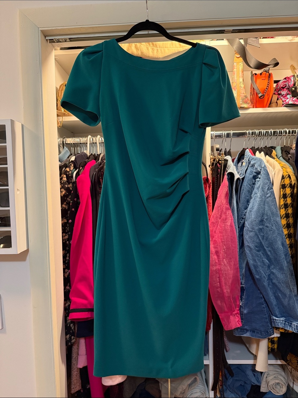 Teal Midi Dress with Front Draped Detail